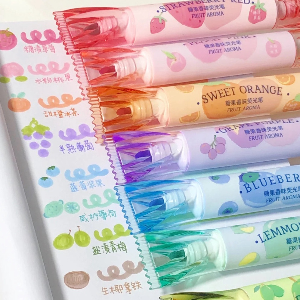 

Winzige 4pcs Fruit Scented Stabilo Set Cute Warna Pastel Highlight Pena Lucu Journal Marker Pen Alat Tulis b LW5
