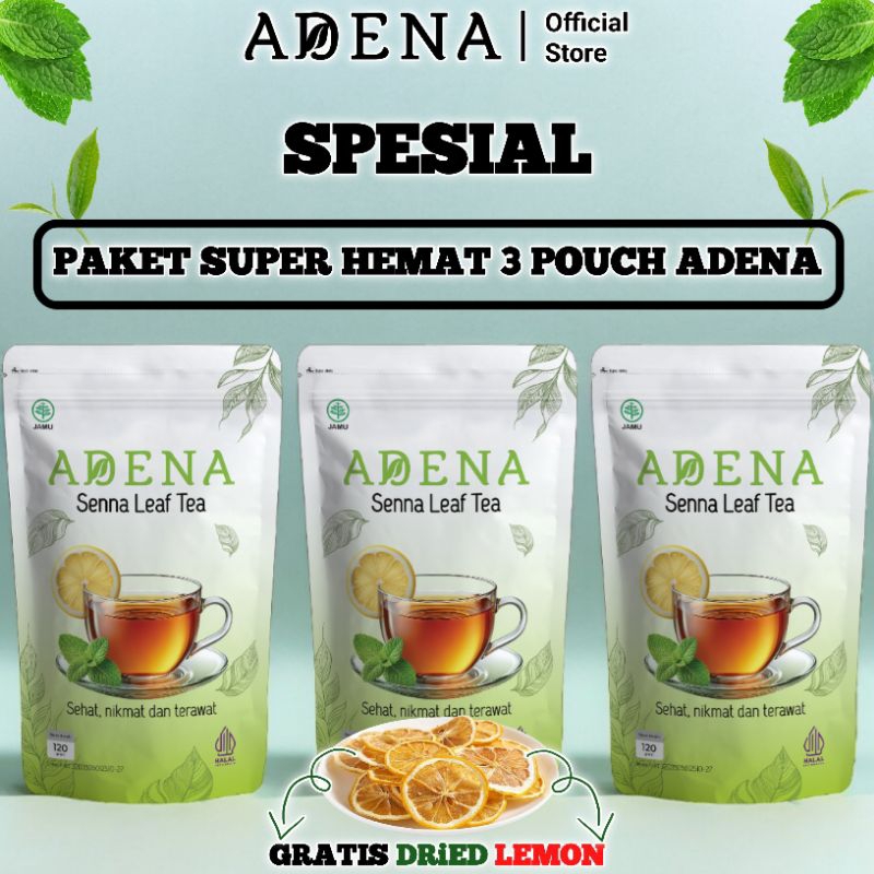 

PROMO 3 PCS ADENA Sena Leaf TEA Detox Slimming Tea Penurun Berat BADAN Pelancar BAB Free Dried Lemon