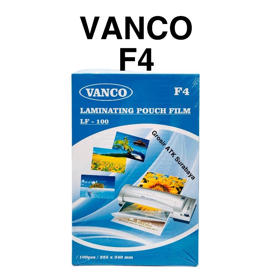 

PLASTIK LAMINATING VANCO F4 Folio LAMINASI PANAS Vanco Ukuran F4 225 mm x 34 mm q F4L5