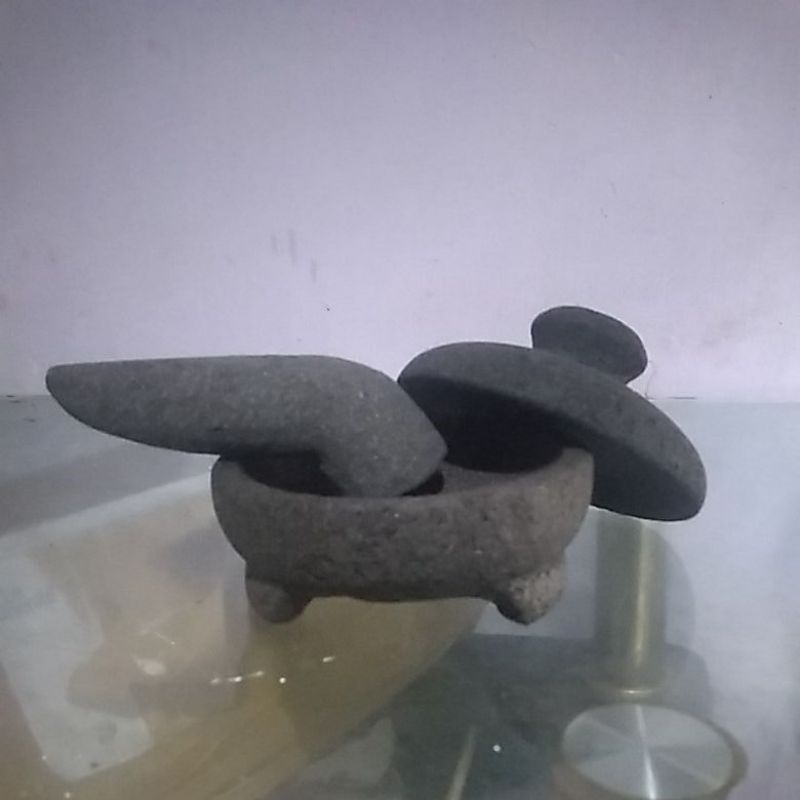 COBEK KAKI 3 FULL SET TUTUP 12CM BAHAN BATU ALAM ASLI