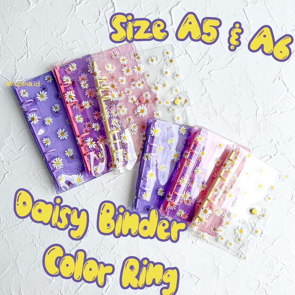 

A5 A6 6 Ring Binder Daisy Color Ring Estetik Sinking Fund Hole Organizer Aesthetic Zipper Ziplock Kantong Budgeting Uang a F1T2