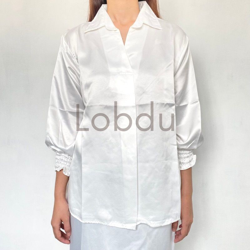 Lobdu - Inner Kemeja Blouse Satin Wanita | Blouse Kemeja Satin Premium Bahan Bagus