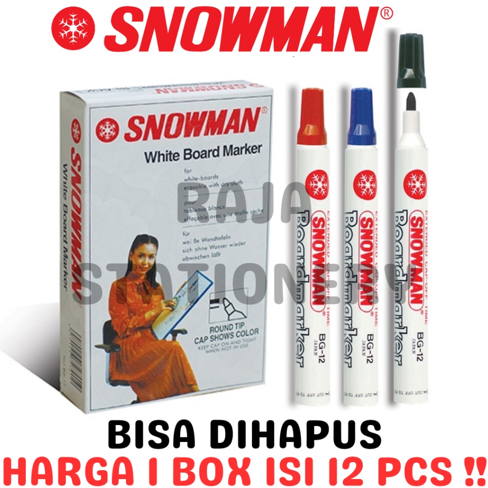 

SNOWMAN WHITEBOARD MARKER BLACK BLUE RED BG12 SPIDOL PAPAN TULIS HITAM BIRU MERAH ABG12 12PCS k O2A3