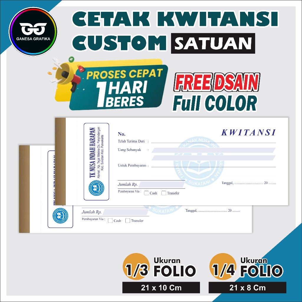 CETAK KWITANSI CUSTOM 2 RANGKAP Kwitansi pembayaran kwitansi nama kwitansi intansi GANESA GRAFIKA