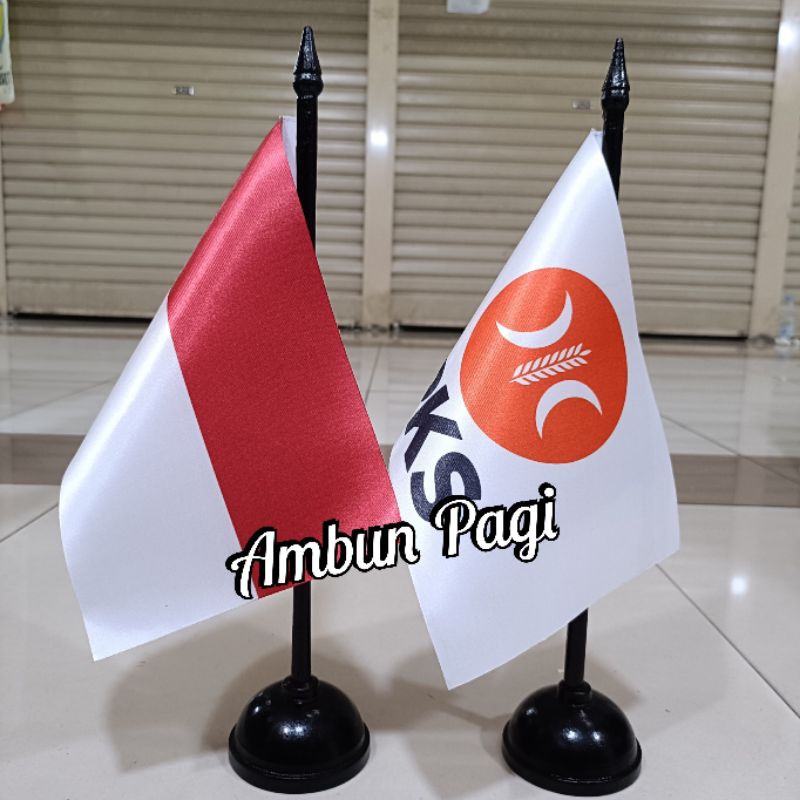 

best seller tiang kayu meja+bendera partai PKS+bendera Merah Putih