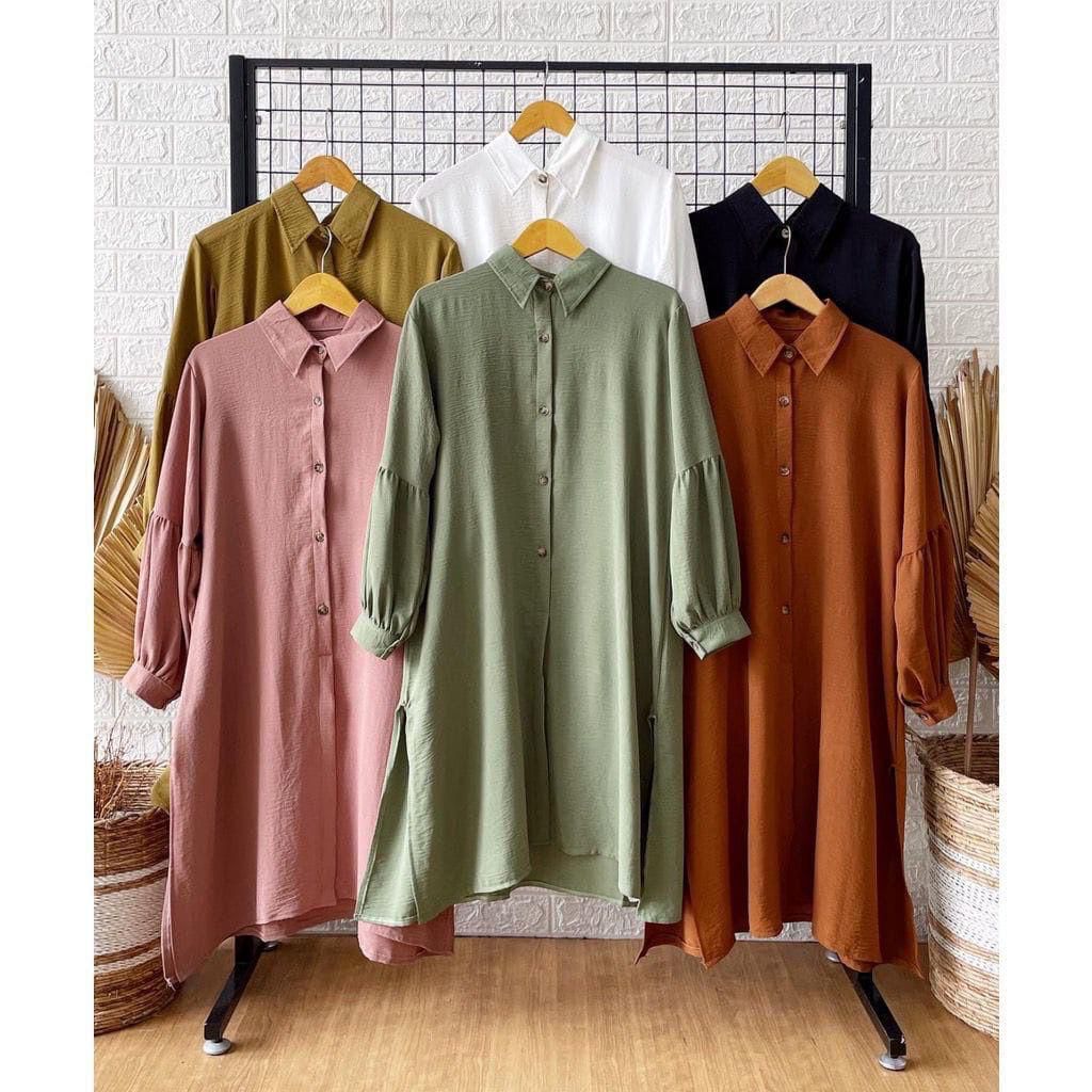Tunik Crincle  Pakaian Wanita Kekinian Tunik Crinkle Airflow Tunik Lengan Balon