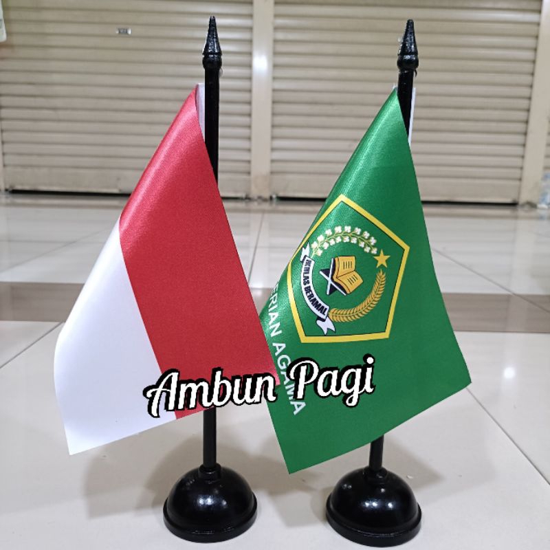 

best seller tiang kayu meja+bendera KEMENAG+bendera Merah Putih