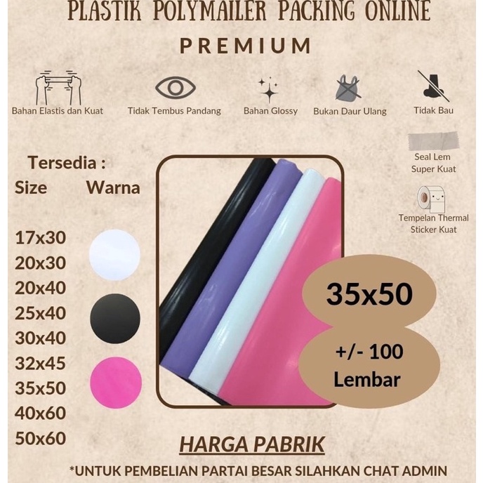 

PREMIUM Polymailer 35x5 Polymailer Pink 35x5 1 lbr Hitam Putih 35 x 5 Amplop Plastik Packing Olshop Glossy Polymailer Putih Polymailer Hitam Elastis x Z1H9