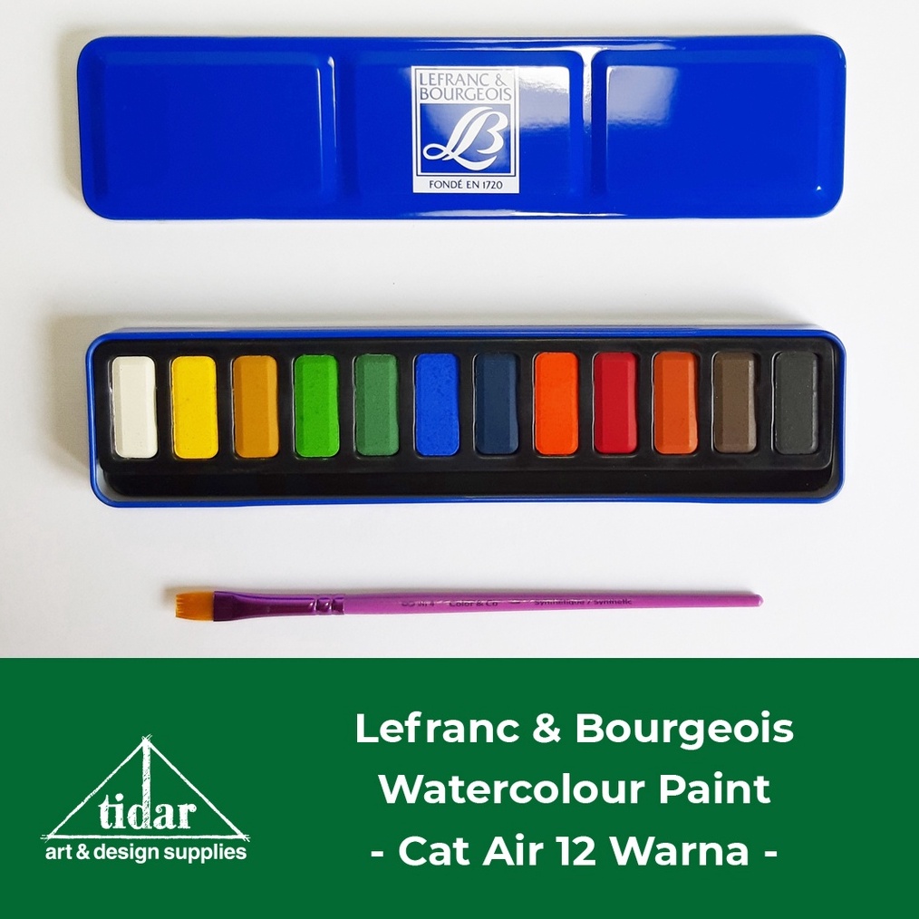 

KODE C13B Lefranc Bourgeois Watercolour Cake Metal Tin Cat Air Padat 12 Warna