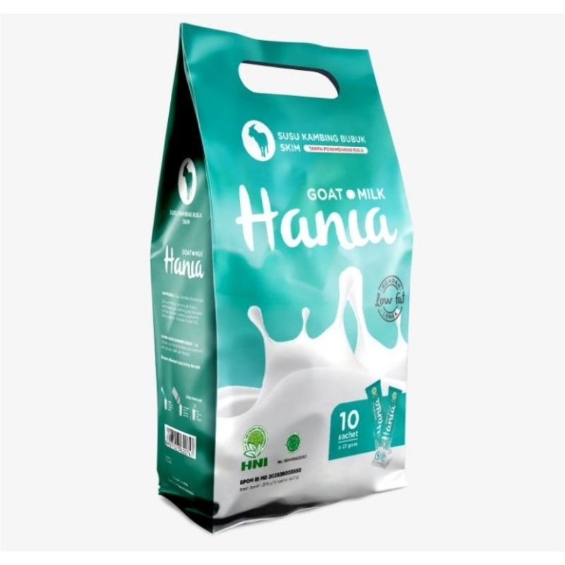 

Hania Susu Kambing Skim 100% Susu Kambing Bubuk HNI Isi 10 Sachet @20 Gram