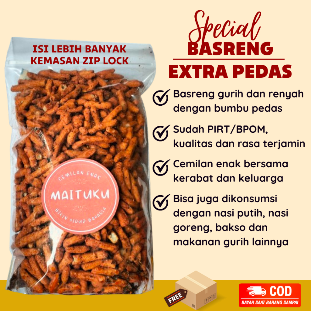 

[PREMIUM, PASTI ENAK] Basreng Pedas snack kiloan makanan ringan jajanan cemilan camilan pedas manis