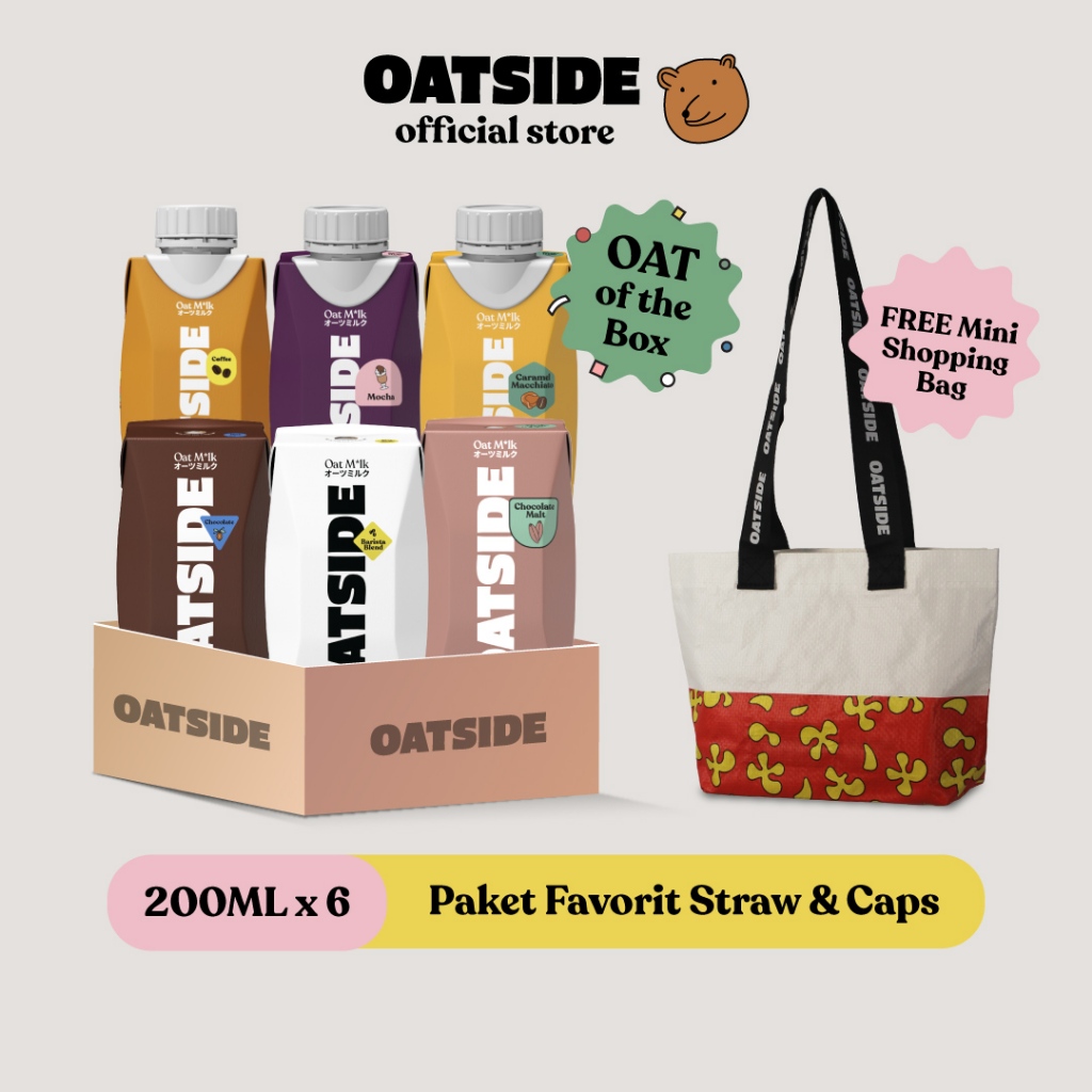 

(Paket Favorit) OATSIDE Mini 200ml All Variants Straw & Caps (6 pcs) | Susu Oat Semua Varian FREE Mini Shopping Bag OATSIDE