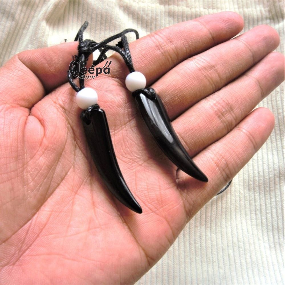 Kalung Etnik Bandul Taring | Kalung Taring Resin Hitam Fashion Pria