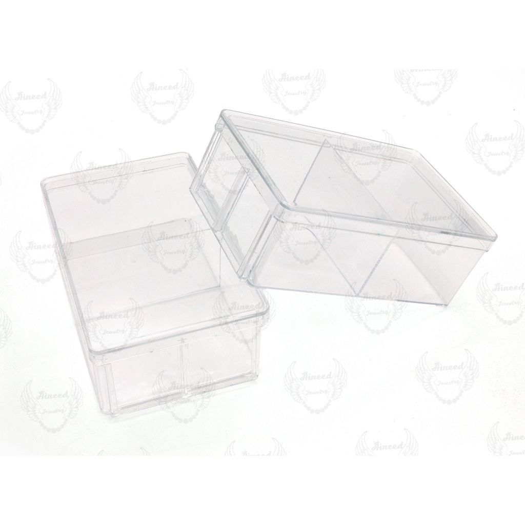 Aineed | Kotak Trransparan, Kotak 2 Sekat Akrilik, Box Akrilik, Kotak Serbagun, Box Organizer