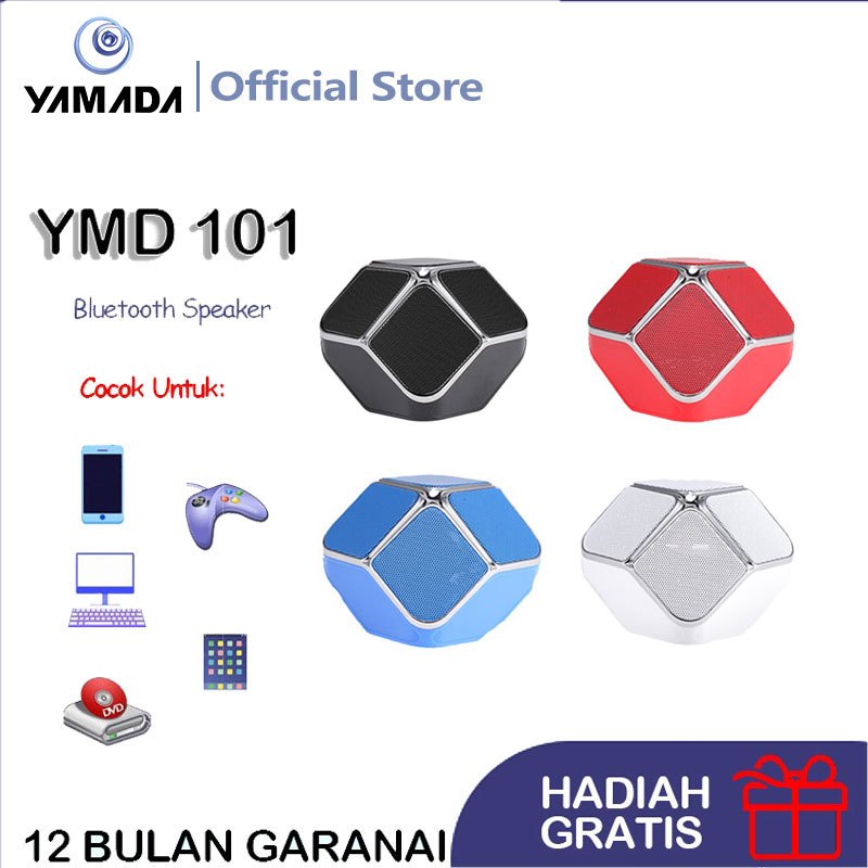 Yamada YMD 101 X-Bass Bluetooth Speaker Portable Mini Original - Hitam/Merah/Putih/Biru