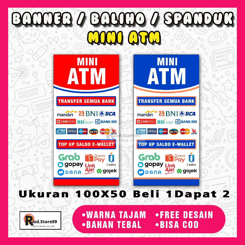 BANNER SPANDUK MINI ATM 50X100CM SPANDUK BENER