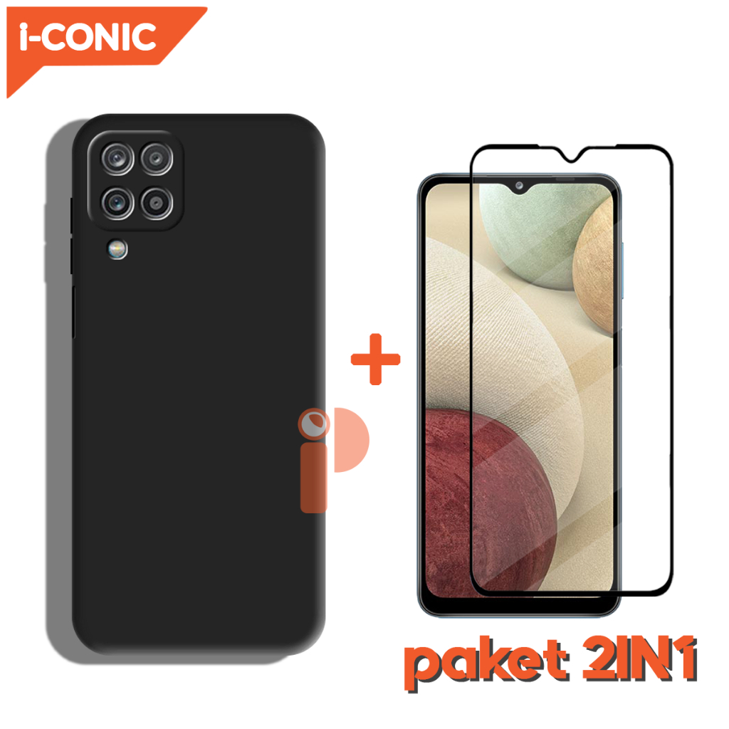 Case Black Matte Samsung A12,M12 New Casing + Tempered Glass Layar