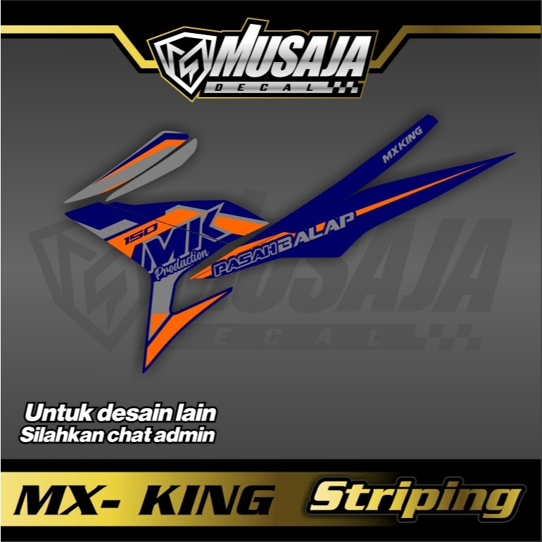 Striping mx king silver biru orens transparan uv glossy custom
