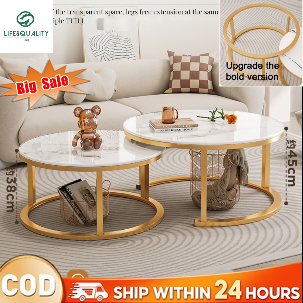 L&Q Coffee table Meja teh di ruang tamu   Meja teh putih dan emas   Meja teh bundar, meja kopi   Mej