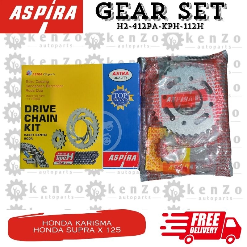 Gir & Rantai Original Aspira Motor Honda Supra X 125 Karisma Kirana (Gear Set KPH)