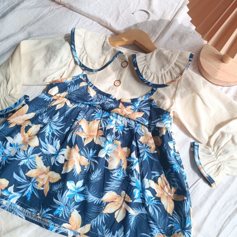 Dress Import Lengan Panjang Korea/Dress Korea Motif Bunga