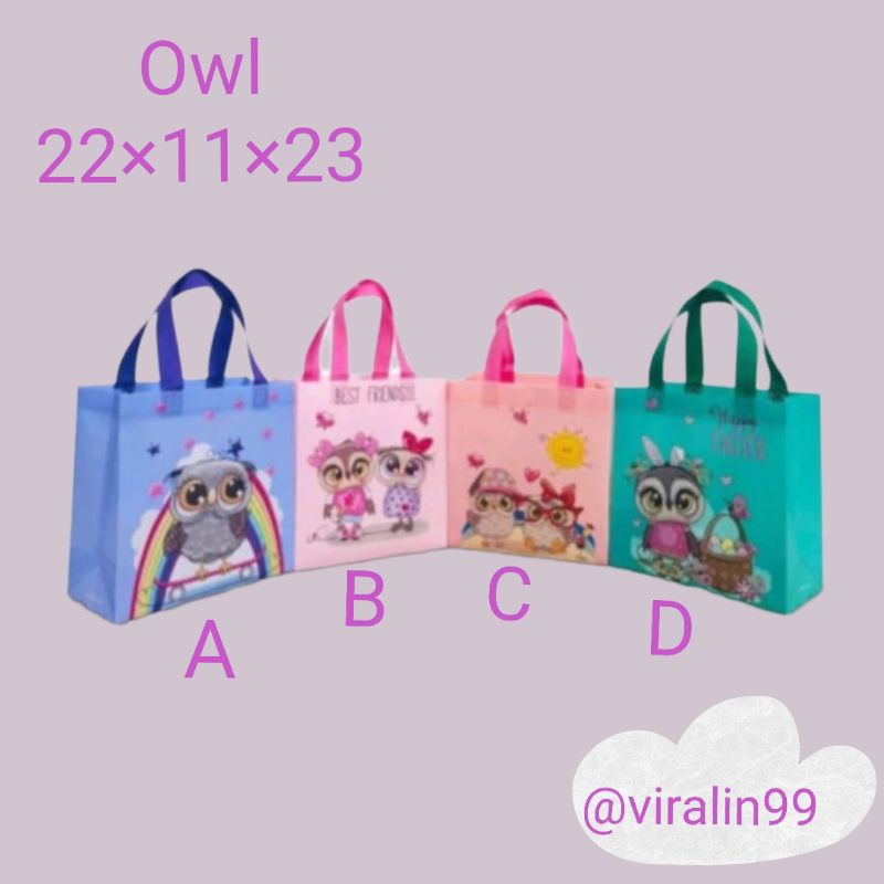 

(1pcs) TOTE BAG GOODIE BAG TAS ULANG TAHUN ANAK OWL Goodiebag tas souvenir ulang tahun anak tas karakter 22x11x23 Tas Souvenir Ulang Tahun Anak Goodiebag Motif Kartun Premium