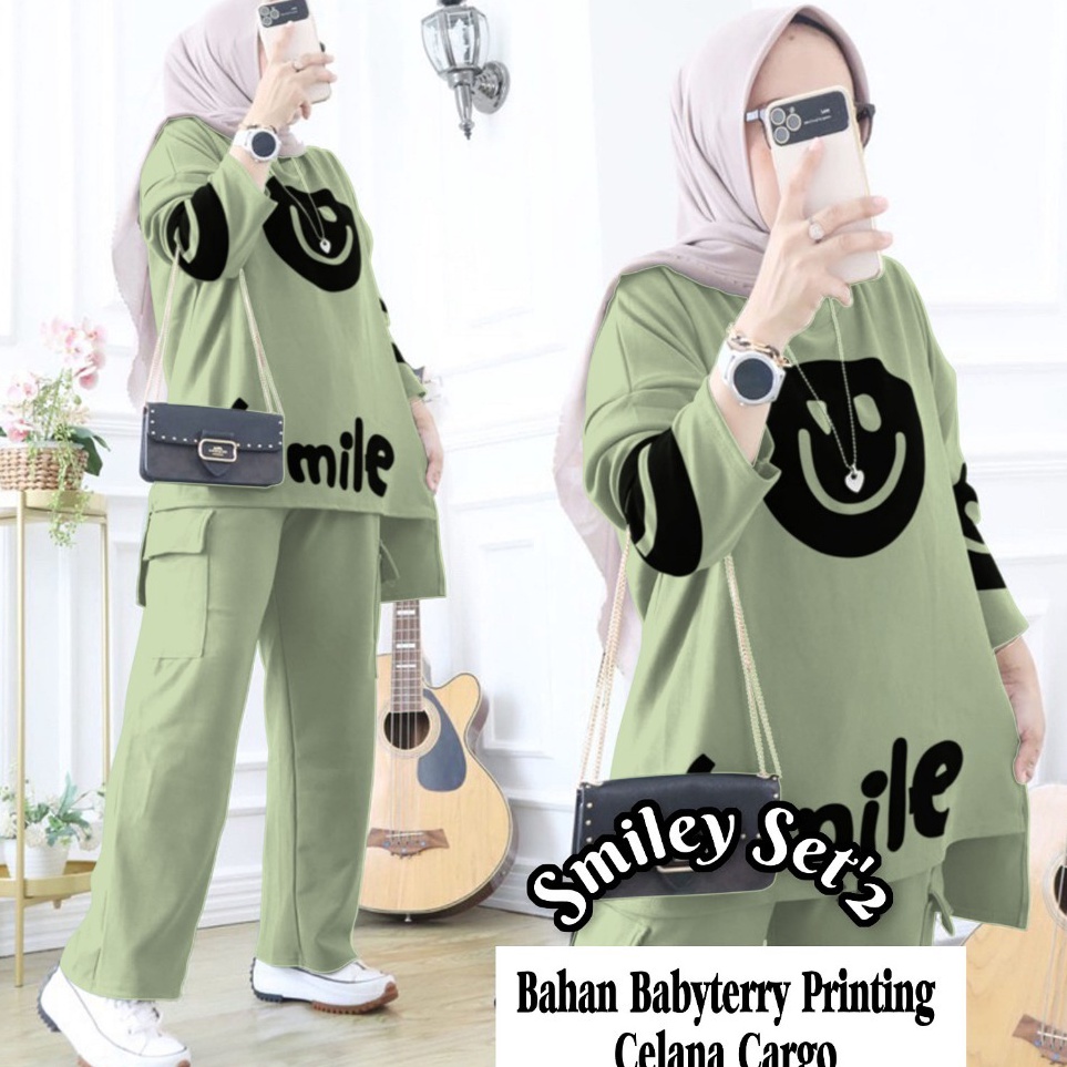 KODE Q36F SMILE SET CELANA CARGO BABY TERRY PRINTING LD 12  SETELAN SMILE  ONE SET SMILE  SETELAN KO
