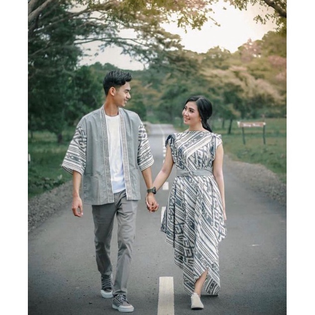 KODE P85O Dress tenun atasan wanita Ready stock kimono tenun atasan pria set baju set couple tenunfr