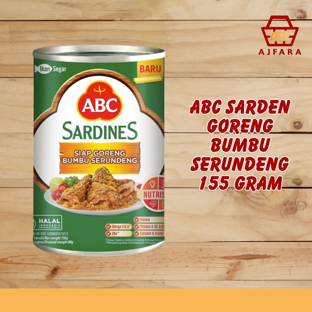 

ABC Sarden Goreng Bumbu Serundeng 155g, ABC Sarden Saus Cabai 155g, ABC Sarden Saus Cabai 425g, ABC Sarden Saus Extra Pedas 155g, atau ABC Sarden Saus Tomat 425g