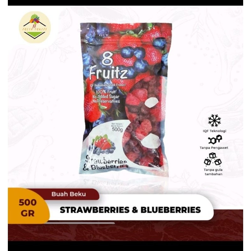 

8 Fruitz IQF Strawberry dan Blueberry Frozen