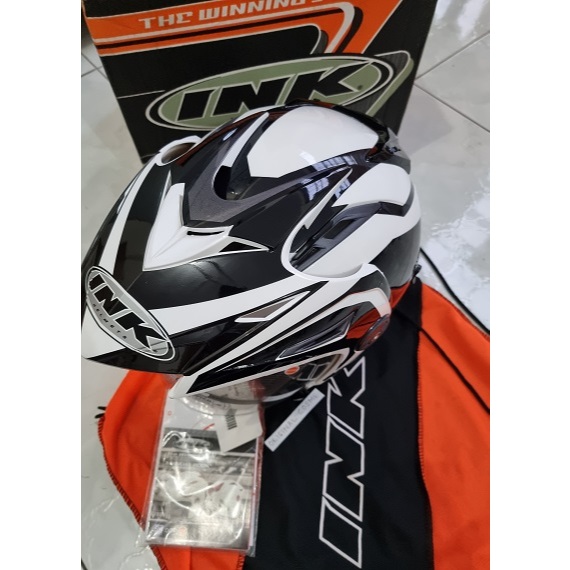 Helm INK T1 Motif Black White size M Double Visor Half Face Helmet T 1 Original