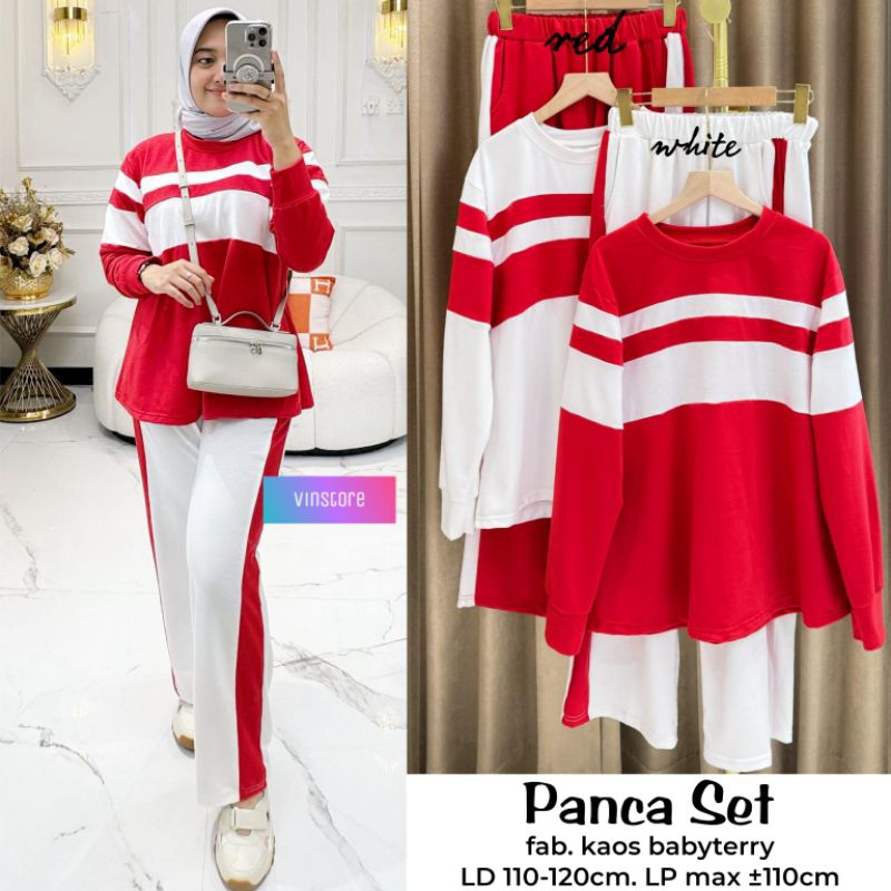 Satu Set Baju Wanita Satu Stel Training One Set Baju Dan Celana Olahraga Setelsn Merah Putih Agustus