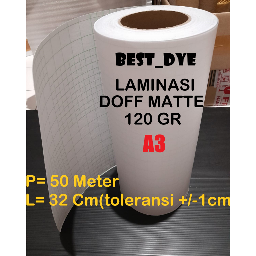 

Plastik Laminasi Dingin DOFF MATTE 120 GR, A3= 32 Cm x 50 Meter, ROLL
