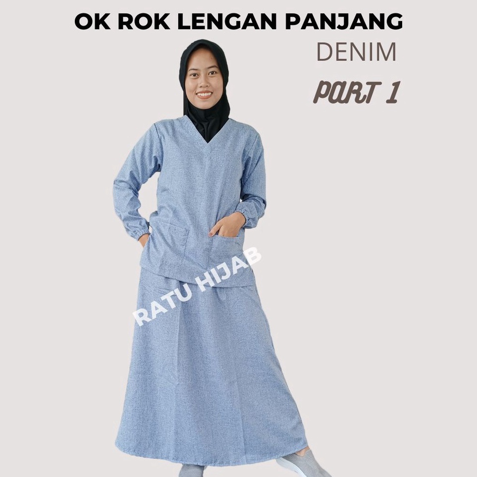 KODE X27Z Baju OK OKA ROK DENIM dokter jaga perawat petugas medis lengan PANJANG KARET