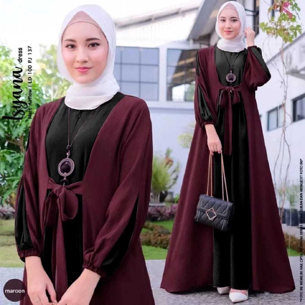 Aca_0303 Isyana Gamis Crinkle Airflow Gaun Muslim Idul Fitri untuk Wanita Gaun Muslim Isyana Dress