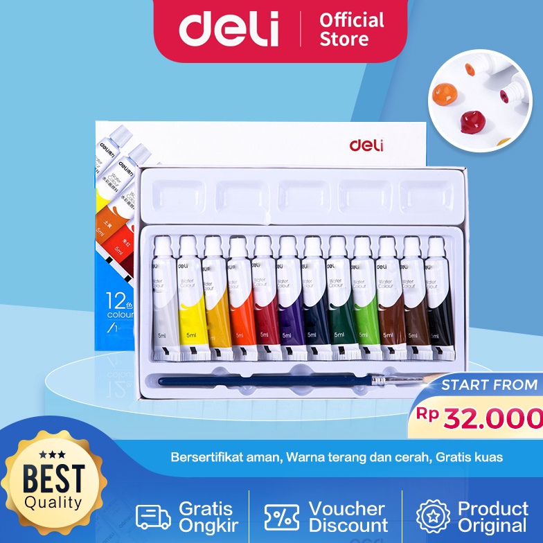 

Deli Water Color Paint Cat Air Set 5 ML Bersertifikat Aman Gratis Kuas 738XX r K2Y7