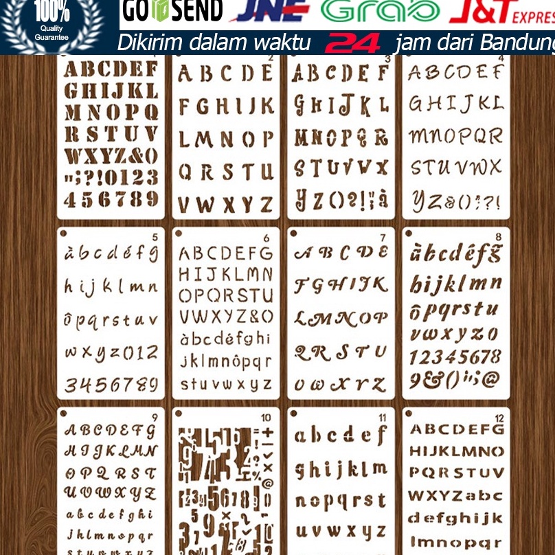 

12PcsSet Stensil Huruf Symbol Hollow Drawing Penggaris Sablon Mewarna BentukBentuk Huruf Dan Angka q C4X9