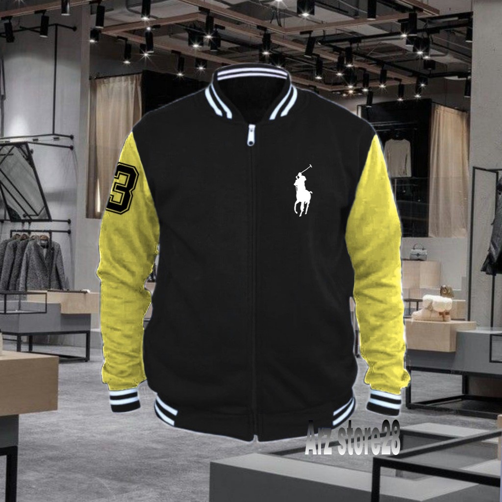 Terlaris Free Jaket Varsity  Text Putih Logo Polo 3Hitam88  Sweater Distro Terbaru Hoodie Termurah P