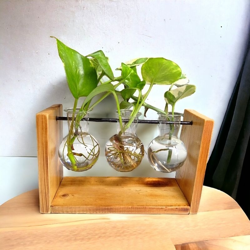 VAS BUNGA KAYU ASHTETIC/POT KAYU DAN VAS KACA/DEKORASI MEJA