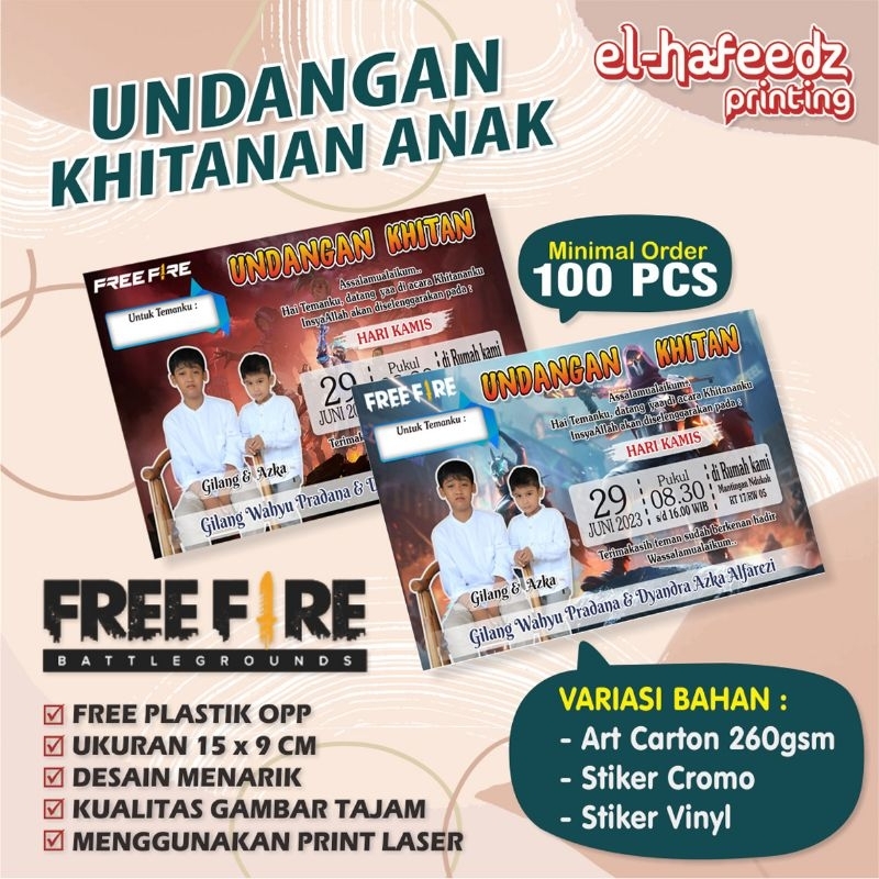 UNDANGAN KHITAN UNTUK TAMU ANAK, DENGAN TEMA FREEFIRE