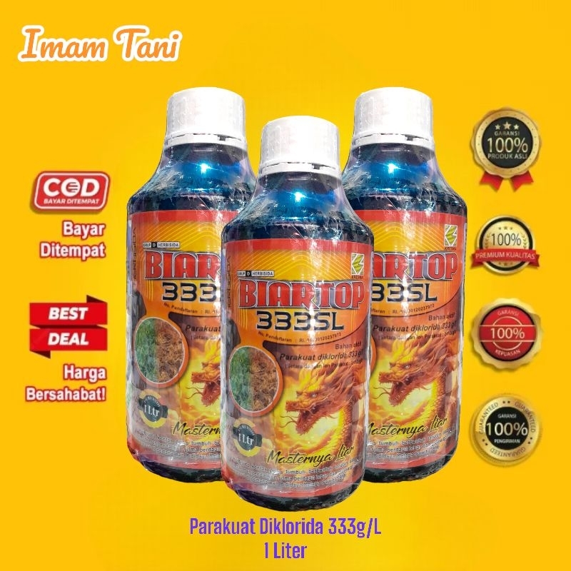 Biartop 333SL - Herbisida Kontak 1 Liter - Bahan Aktif Parakuat diklorida 333g/l