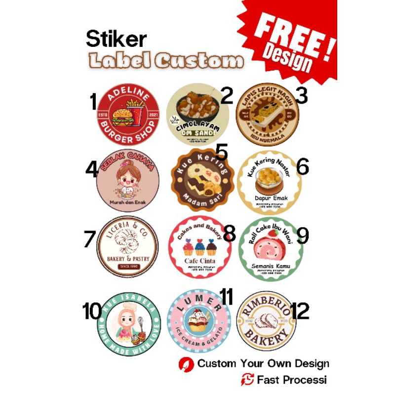 

Cetak stiker label custom logo produk jualan makanan olshop free design bahan chromo