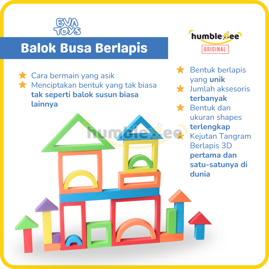[FINAL SALE] BALOK BUSA BERLAPIS | Mainan Edukasi Balok Susun EVA | Building Blocks Edukatif | Humbl