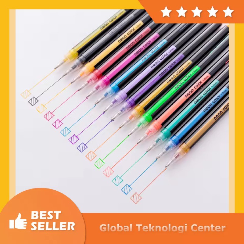 

ZUIXUA 12 PCS Pena Pulpen Warna-Warni Gel Tinta Berkilau Pen Glitter Neon Color 1.0mm - 7COTBKMC