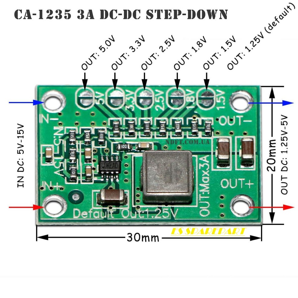 ES DC-DC CONVERTER CA CA-1235 MP1495 ACSJ  IN:5-15V OUT:1.2V, 1.5V, 1.8V, 2.5V, 3.3V, 5V
