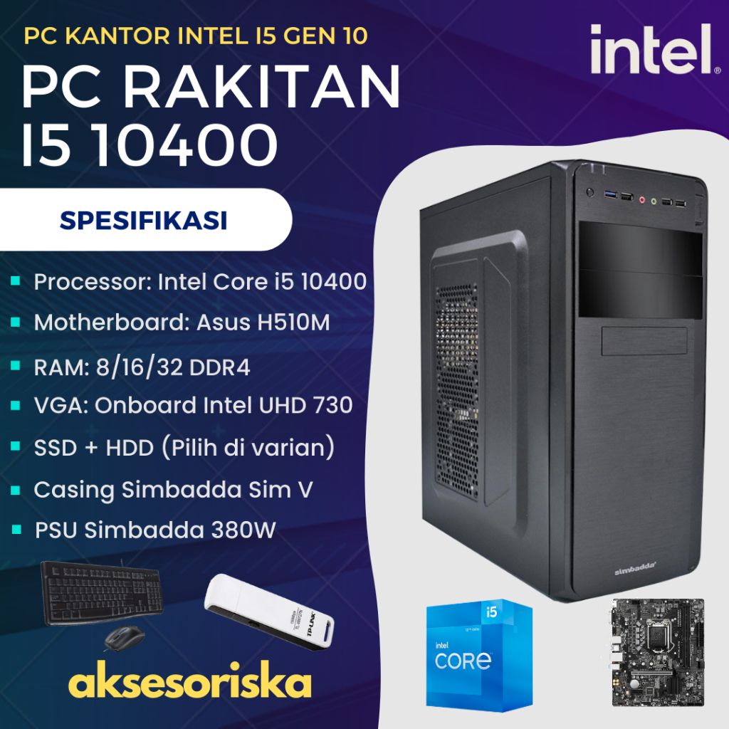 PAKET CPU/KOMPUTER/PC RAKITAN INTEL CORE I5 10400 GEN 10
