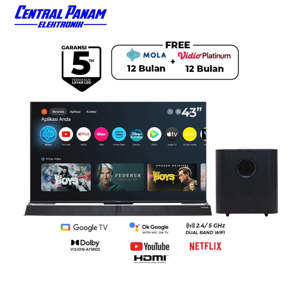 POLYTRON SOUNDBAR Google TV PLD 43BUG5959 Central Panam Elektronik