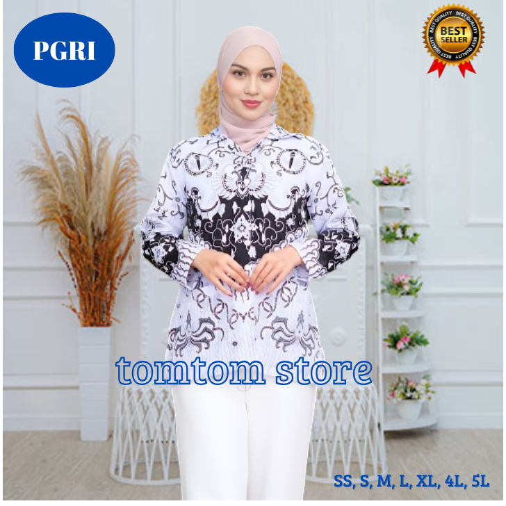 READY Seragam Batik Pgri Kusuma Bangsa Lapis Furing Blouse Pgri Wanita Kain Katun & Semi Sutera