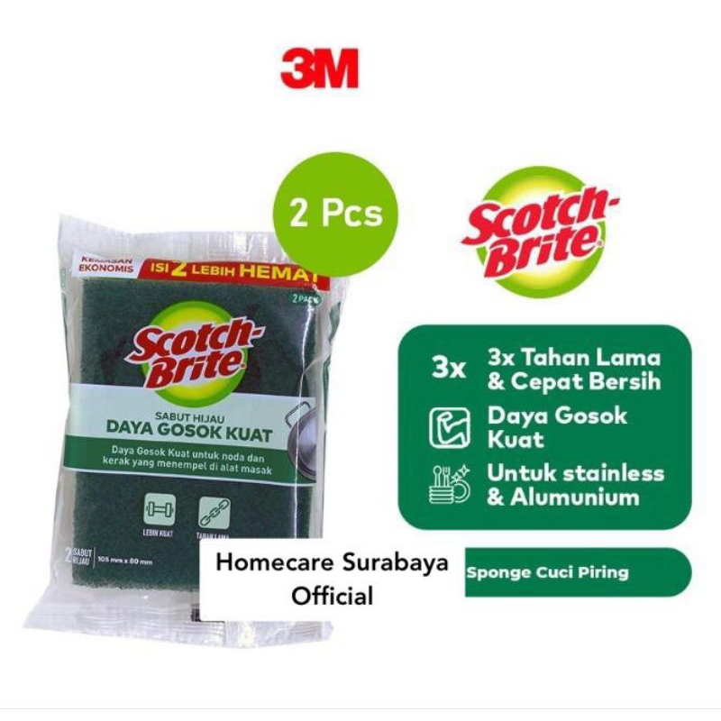 2 Pcs Spons Cuci Piring Scotch Brite DAYA GOSOK KUAT / Spon Cuci Piring / 2Pcs Spon Cuci Piring Scot