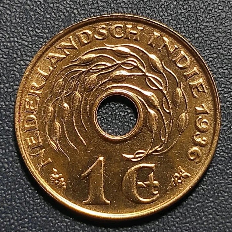 Koin Kuno Nederlandsch Indie 1 Cent Bolong Tahun 1936